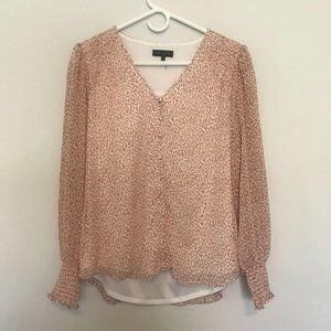 1.STATE Long Sleeve Smocked Button Front Blouse